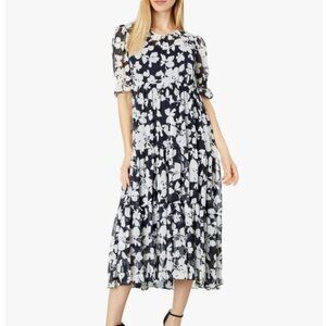 NEW Women's 10 Navy White Flowy Work Floral Classy Soft Shift Midi Maxi Dress